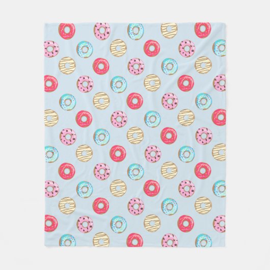 Cute Glazed Doughnut Pattern Light Blue Fleece Deken (Voorkant)