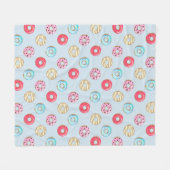 Cute Glazed Doughnut Pattern Light Blue Fleece Deken (Voorkant (Horizontaal))