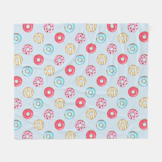 Cute Glazed Doughnut Pattern Light Blue Fleece Deken (Voorkant (Horizontaal))