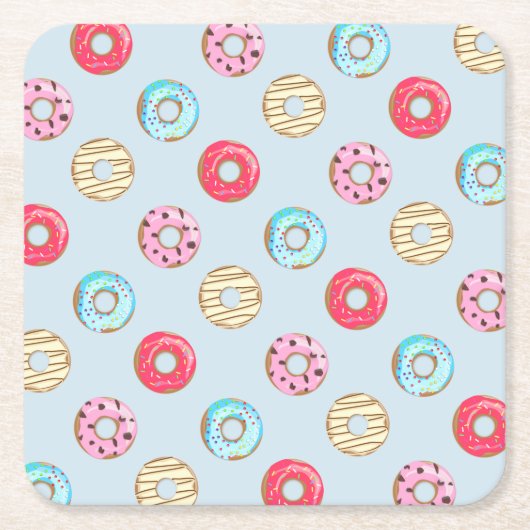 Cute Glazed Doughnut Pattern Light Blue Kartonnen Onderzetters (Voorkant)
