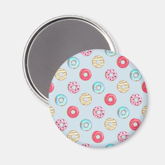Cute Glazed Doughnut Pattern Light Blue Magneet (Voorkant / Achterkant)