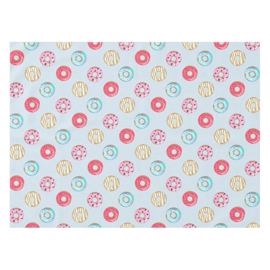 Cute Glazed Doughnut Pattern Light Blue Tafelkleed (Voorkant (Horizontaal))