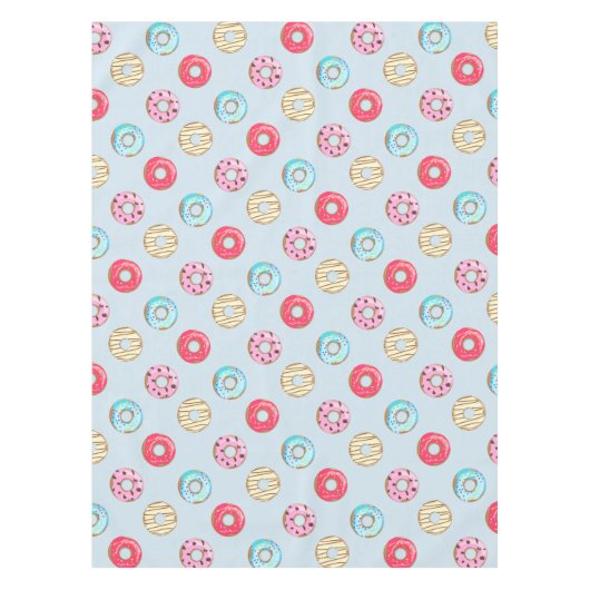Cute Glazed Doughnut Pattern Light Blue Tafelkleed (Voorkant)