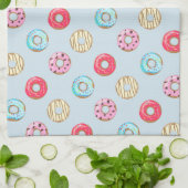 Cute Glazed Doughnut Pattern Light Blue Theedoek (Gevouwen)