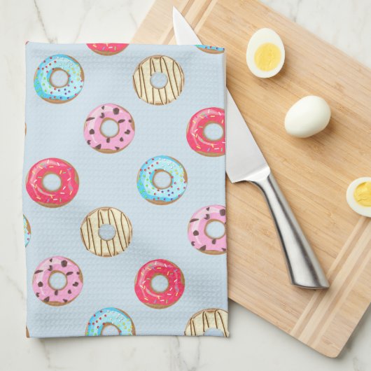Cute Glazed Doughnut Pattern Light Blue Theedoek (Quarter Fold)