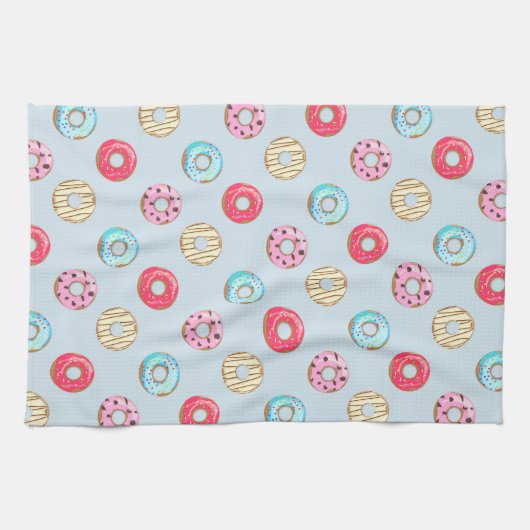 Cute Glazed Doughnut Pattern Light Blue Theedoek (Horizontaal)