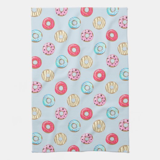 Cute Glazed Doughnut Pattern Light Blue Theedoek (Verticaal)