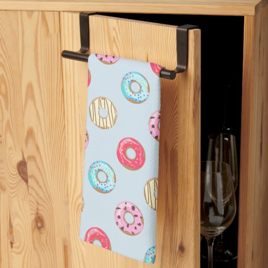 Cute Glazed Doughnut Pattern Light Blue Theedoek (Derde Gevouwen)