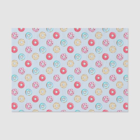 Cute Glazed Doughnut Pattern Light Blue Tissuepapier (Voorkant)