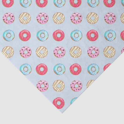 Cute Glazed Doughnut Pattern Light Blue Tissuepapier (Detail)