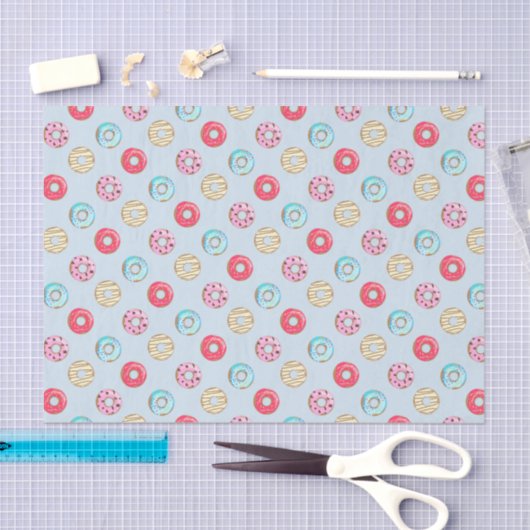 Cute Glazed Doughnut Pattern Light Blue Tissuepapier (Craft)