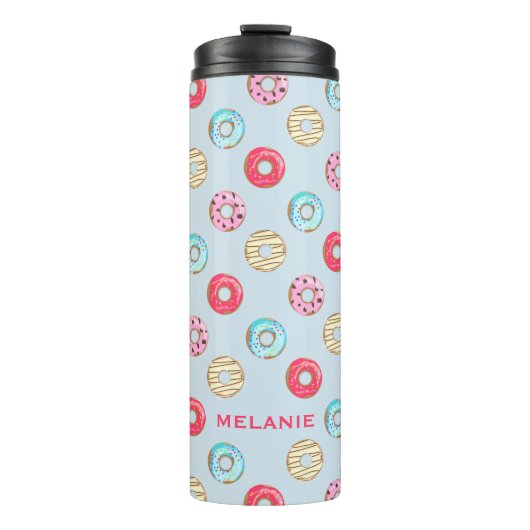 Cute Glazed Doughnut Pattern Personalised Thermosbeker (Voorkant)