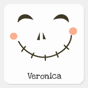 Cute glimlach-pompoen op maat gemaakt vierkante sticker