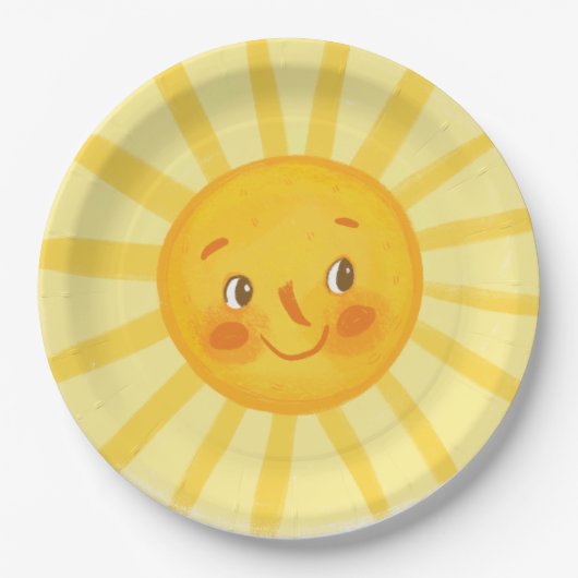 Cute glimlach zon rond kussen papieren bordje (Voorkant)