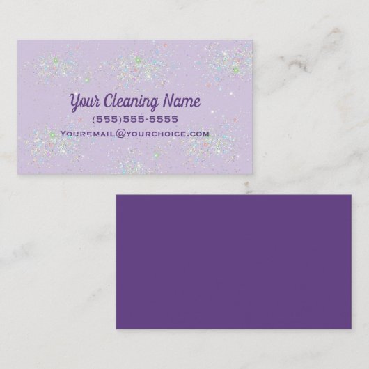 Cute Glitter Cleaning Service Lavender Visitekaartje (Voorkant / Achterkant)