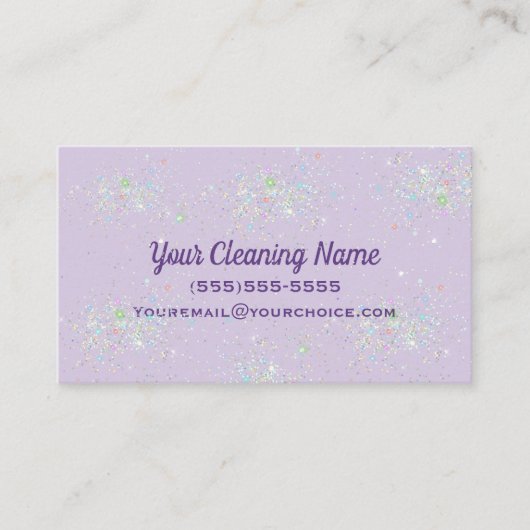 Cute Glitter Cleaning Service Lavender Visitekaartje (Voorkant)