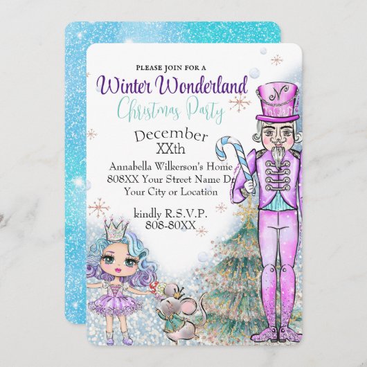 Cute Glitter Doll Nutcracker Kerstparty Kaart (Voorkant / Achterkant)