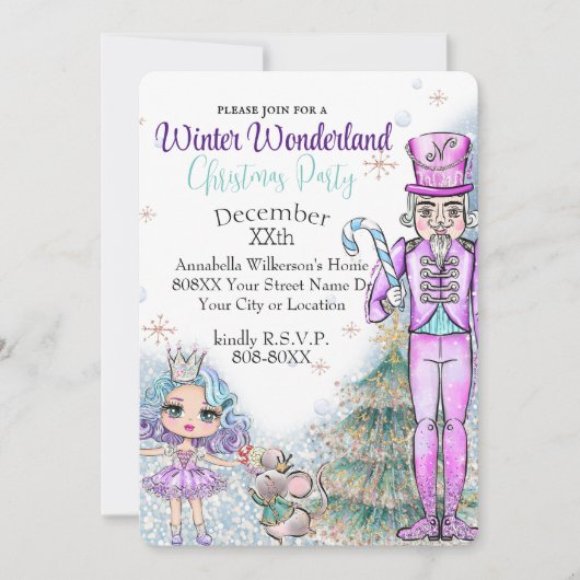 Cute Glitter Doll Nutcracker Kerstparty Kaart (Voorkant)