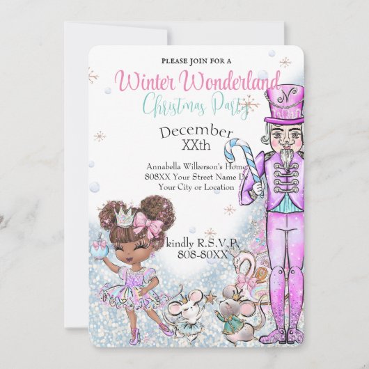 Cute Glitter Doll Nutcracker Kerstparty Uitnodigen Kaart (Voorkant)