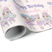 Cute Glitter Dolls Girl's Birthday Cadeaupapier (Rol Hoek)