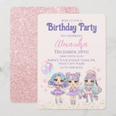 Cute Glitter Dolls Girl's Birthday Party Kaart (Voorkant / Achterkant)