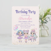 Cute Glitter Dolls Girl's Birthday Party Kaart (Staand voorkant)