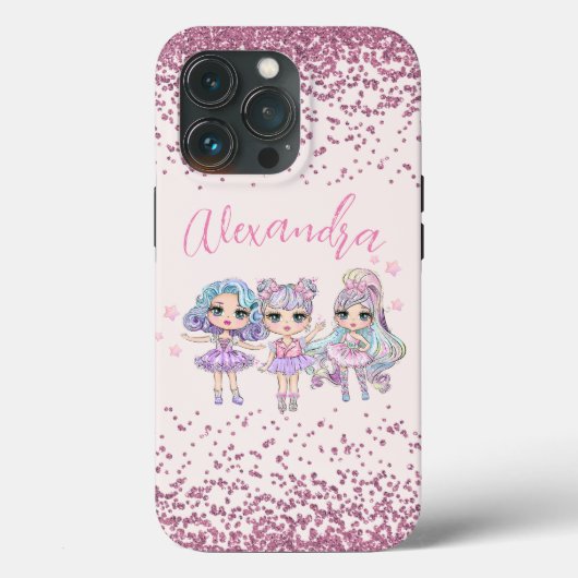 Cute Glitter Dolls Girl's Name on Pink Case-Mate iPhone Case (Achterkant)