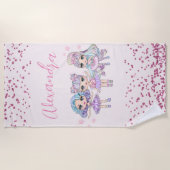 Cute Glitter Dolls Girl's Name on Pink Strandlaken (Voorkant)