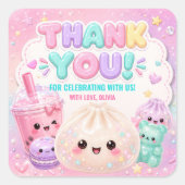 Cute Glitter Dumpling Bao Zachte Feest Verjaardag Vierkante Sticker (Voorkant)