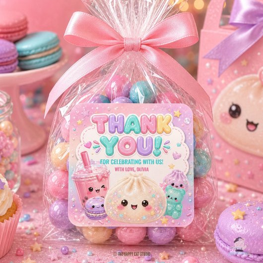 Cute Glitter Dumpling Bao Zachte Feest Verjaardag Vierkante Sticker