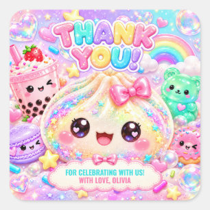 Cute Glitter Dumpling Bao Zachte Party Verjaardag Vierkante Sticker