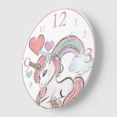 Cute Glitter Eenhoorn en Regenboog met Harten Grote Klok (Hoek)