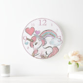 Cute Glitter Eenhoorn en Regenboog met Harten Grote Klok (Huis)
