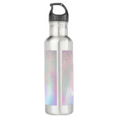 Cute Glitter en Sparkles Faux Hologram Waterfles (Achterkant)