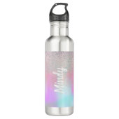 Cute Glitter en Sparkles Faux Hologram Waterfles (Voorkant)
