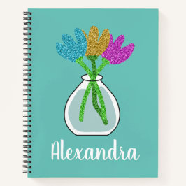Cute Glitter Flowers Personalized Notitieboek