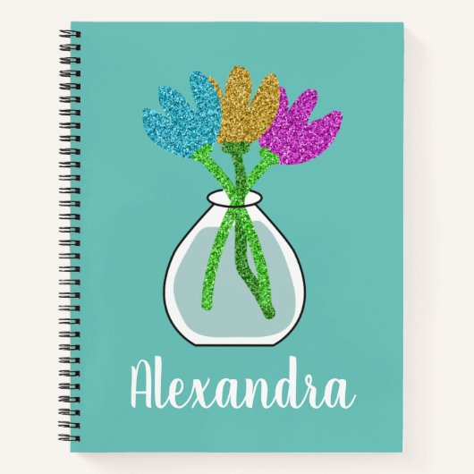 Cute Glitter Flowers Personalized Notitieboek (Voorkant)