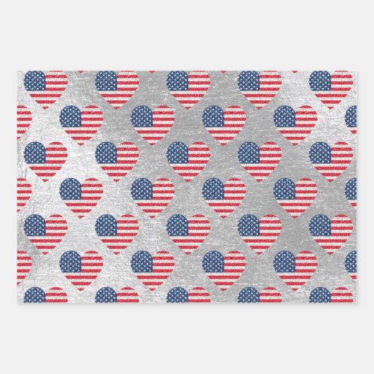 Cute Glitter Hearts Patriotic American USA Flag Inpakpapier Vel (Voorkant 2)