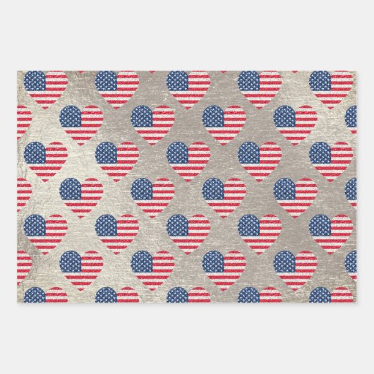 Cute Glitter Hearts Patriotic American USA Flag Inpakpapier Vel (Voorkant 3)
