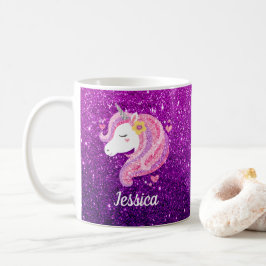 Cute Glitter Pink Paarse Unicorn Koffiemok