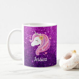 Cute Glitter Pink Paarse Unicorn Koffiemok