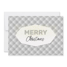 Cute Glitter Prettig Kerstmis Tartan Grijs Wit