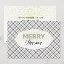 Cute Glitter Prettig Kerstmis Tartan Grijs Wit Feestdagenkaart