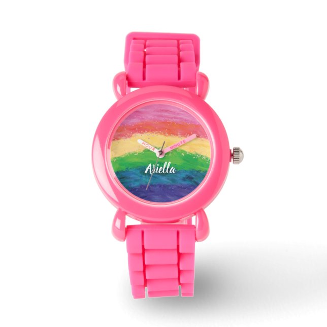 Cute Glitter Rainbow Girls Horloge (Voorkant)