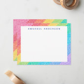 Cute Glitter Rainbow Stripes Colorful Border Name Notitiekaartje (Voorkant / Achterkant in situ)