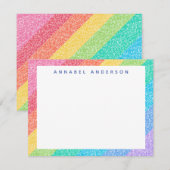 Cute Glitter Rainbow Stripes Colorful Border Name Notitiekaartje (Voorkant / Achterkant)