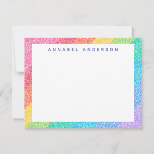 Cute Glitter Rainbow Stripes Colorful Border Name Notitiekaartje