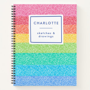 Cute Glitter Rainbow Stripes Colorful Name Sketch Notitieboek