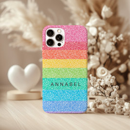 Cute Glitter Rainbow Stripes Colorful Pattern Name iPhone 16 Pro Hoesje