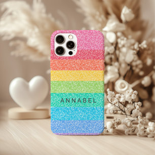 Cute Glitter Rainbow Stripes Colorful Pattern Name iPhone 16 Pro Hoesje